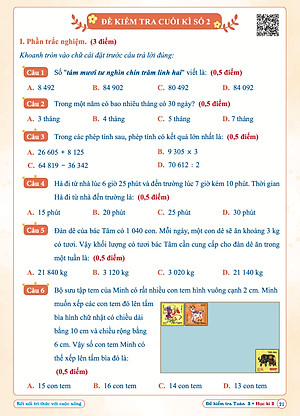 Đề Kiểm Tra Toán Lớp 3 - Kết Nối Tri Thức - Học kì 2