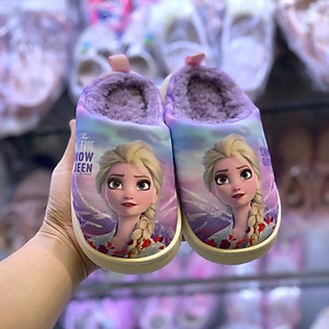 Dép bông đi trong nhà cho bé gái hình Elsa công chúa dễ thương đế su chống trơn lót lông mềm cao cấp 2 - 10 tuổi D47