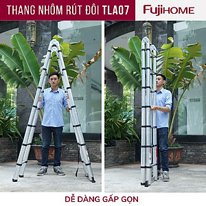 Thang nhôm rút gọn chữ A FUJIHOME TLA07 ( Chiều cao chữ A 2,1m- Cao chữ I 4m- Rút gọn 0,9m - KHóa chốt an toàn, để chống trượt)  Hàng Chính hãng