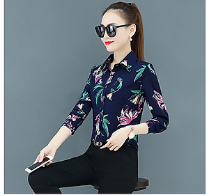 Áo sơ mi nữ công sở Haint  Boutique Thiết kế tay dài hoạ tiết hoa SM39