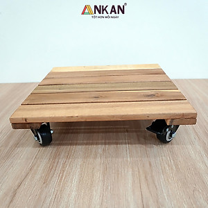Kệ Để Chậu Cây Có Bánh Xe ANKAN, Đế Để Chậu Cây, Kệ Giá Đỡ Chậu Hoa Cây Cảnh, Hình Vuông Màu Vàng R30 Cm, Tải 150kg