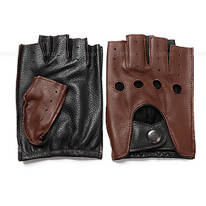 Găng tay nam hở ngón BHY8853 Màu cà phê Da cừu nguyên tấm.