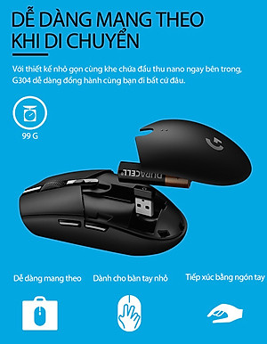 Chuột game không dây Lightspeed Logitech G304 - Cảm biến Hero, 12k DPI, nhẹ, 6 nút lập trình, on-board memory, pin 250h - Hàng chính hãng