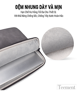 Túi Chống Sốc Laptop Teement TM01 2 Ngăn Có Quai Xách Đứng, Vân Da Mịn Chất Liệu Da Chống Thấm Nước Bảo Vệ Cho Macbook, Laptop, 13 Inch, 14 Inch, 15 Inch, 15.6 Inch- Hàng Chính Hãng 