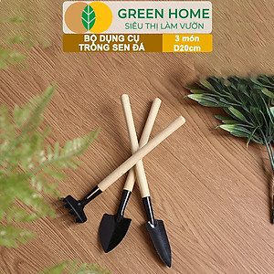 Dụng Cụ Làm Vườn Greenhome, 3 Món Gồm Xẻng Xúc Đất, Cào , Mini, Cán Gỗ, Tiện Lợi, Dễ Sử Dụng, Trồng Sen Đá, Tiểu Cảnh