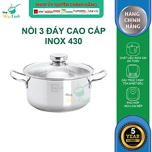 Nồi Inox 430 Bếp Từ 3 Đáy Nắp Kính Fivestar