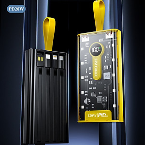 Sạc Dự Phòng trong suốt 30000mAh - sạc siêu nhanh, tích hợp 4 cáp, 2 cổng usb, sạc cùng lúc nhiều điện thoại - Hàng chính hãng