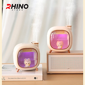Máy phun sương, xông tinh dầu Rhino H809 500ml tạo ẩm, 2 đầu phun kèm đèn ngủ - Hàng chính hãng