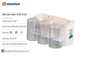 Bộ cắm bàn chải 3 cốc nhựa Việt Nhật - khay kệ để bàn chải, cốc và kem đánh răng kèm miếng dán siêu chắc ( tặng kèm sticker) - HÀNG VIỆT NAM 