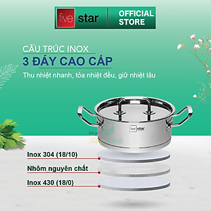 Bộ nồi quánh inox Fivestar 3 đáy từ nắp inox 3 món