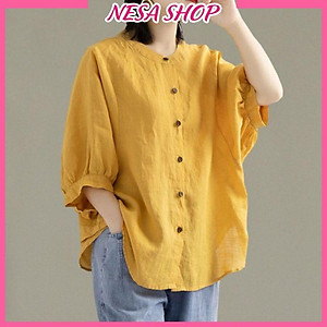 Áo sơ mi nữ form rộng kiểu tay lỡ cổ tròn NeSa Shop, chất liệu Đũi tơ thấm hút mồ hôi, áo sơ mi nữ nhiều màu, SMH.34