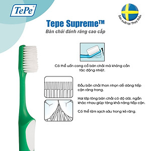 Bàn Chải Đánh Răng Mềm Tepe Supreme (1 Cây) - Lông Dài Ngắn Xen Kẽ, Làm Sạch Kẽ Răng, Bảo Vệ Nướu - Nhập Khẩu Thuỵ Điển
