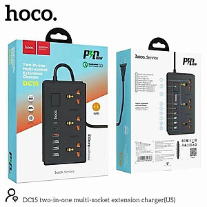 Ổ Cắm Điện Đa Năng Hoco DC15 - Sạc nhanh PD18W, QC18W Hỗ Trợ Cổng Type-C, AC & 4 Cổng USB Tiện Dụng - Hàng Chính Hãng