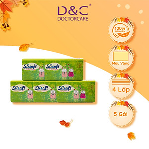 Combo 5 Giấy ăn Slisoft Vàng x 450 tờ Đa Năng, Khăn Giấy Rút Không Chất Tẩy Trắng An Toàn Cho Cả Gia Đình