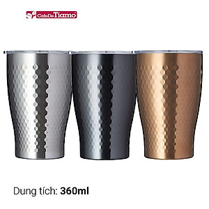 Ly giữ nhiệt inox hoa văn tổ ong 2 lớp phủ sứ Tiamo 360ml