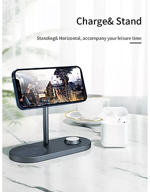 Đế Sạc Wiwu Power Air X23 3 In 1 Dành Cho Apple Watch, Iphone 12 Series, Tai Nghe Không Dây Hỗ Trợ Sạc Nhanh 15W - Hàng Chính Hãng