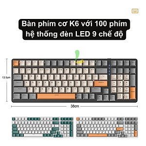 Bàn phím cơ ZIYOULANG K6 cao cấp - Phím cơ gaming 100 phím trục cơ kết nối bluetooth và USB, tuổi thọ 50 triệu lần bấm - Hàng nhập khẩu