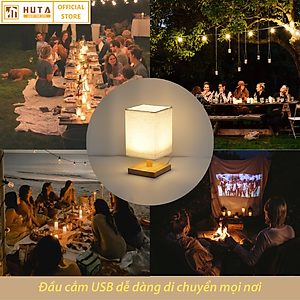 Đèn ngủ để bàn HUTA G3S Gỗ Chao Vuông Hiện Đại Decor Trang trí phòng ngủ, Đọc Sách Đầu Giường, Đầu Cắm USB, Đèn Vàng Bóng LED Tiết Kiệm Điện