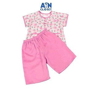 Bộ quần áo Bà ba Lửng bé gái họa tiết hoa Cúc Chuồn Hồng lụa tằm - AICDBGPWCIME - AIN Closet