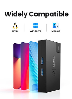 Ugreen UG15149CM618TK 2 vào 1 ra Bộ gộp USB 3.0 hỗ trợ tốc độ 5Gbps kèm 2 cáp 2 đầu USB 3.0 dài 1.5M Màu Đen - HÀNG CHÍNH HÃNG