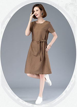 Đầm suông trung niên hoa lá, đầm form rộng da149