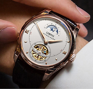 Đồng hồ nam chính hãng LOBINNI LB13023G-D1 hàng mới 100%,Kính sapphire ,chống xước,chống nước 50m,mặt trắng vỏ vàng hồng dây da nâu xịn, thép không gỉ 316L,Đồng hồ cơ (Automatic) bảo hành 24 tháng, Mới 100%,thiết kế đơn giản trẻ trung và sang trọng