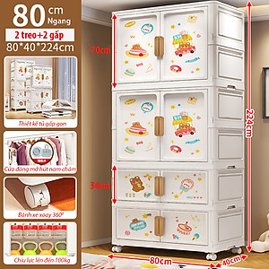 Tủ Nhựa Gấp Gọn Hoạt Hình Có Ngăn Treo Quần Áo Nubie, Hộp Gấp Đựng Đồ Thông Minh, Tháo Lắp Dễ Dàng, Có Thể Tách Tầng