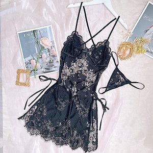 Q48 Đầm ngủ ren xuyên thấu kèm quần chip lọt khe - Váy ngủ ren cả đầm sexy gợi cảm - Đồ ngủ nữ