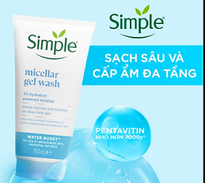 Gel Rửa Mặt Simple Dưỡng Ẩm Cho Da Dạng Gel 150ml Water Boost Micellar Facial Gel Wash