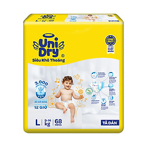 Tã dán em bé Siêu khô thoáng gói Super Jumbo Unidry G6X size L-68 miếng