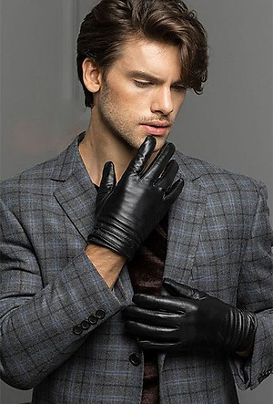 Găng tay nam BHY8615 Bao tay da cừu, lót lông giữ ấm. Găng tay mùa đông