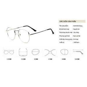 Kính Giả Cận, Gọng Kính Cận Nam Nữ Dáng Tròn Gọng Bạc Không Độ Hàn Quốc - BLUE LIGHT SHOP