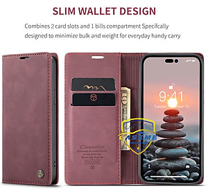 Bao da bò thật dạng ví dành cho iPhone 14 Pro Max Caseme - Hàng Nhập Khẩu