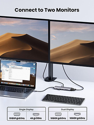 Ugreen UG15601CM498TK USB type C sang 1 x HDMI 4K30hz + 1 x VGA xuất cùng lúc + 1 x RJ45 1Gbps + TF + SD + 3 x USB 3.0 + 1 x 3.5mm NO MIC + 1 x USB-C PD 100W Bộ chuyển 10in1 - HÀNG CHÍNH HÃNG