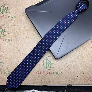 Cà vạt nam mẫu thắt sẵn dây kéo bản nhỏ 6cm mẫu xanh đen chấm trắng cam