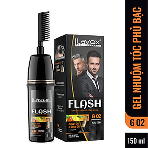 (Màu Nâu Đen) Gel Lược Nhuộm Phủ Bạc LAVOX - Dầu Gội Phủ Bạc Thảo Dược Thiên Nhiên LAVOX FLASH GRAY COVERAGE COLOR GEL G02 DARK BROWN