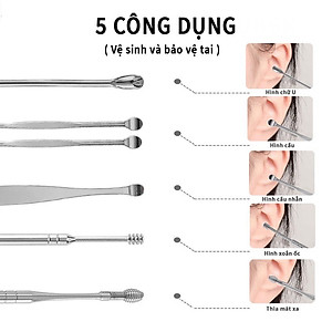 Dụng Cụ Lấy Ráy Tai, Bộ Ngoáy Tai 6 Chiếc KUNBE, Chất Liệu Inox Cao Cấp Giúp Vệ Sinh Tai An Toàn, Chuyên Nghiệp