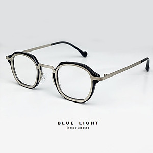 Gọng Kính Cận, Kính Giả Cận Nam Nữ Mắt Vuông Nhỏ Xíu, Độc Lạ, Full Đen, Trong Suốt - BLUE LIGHT