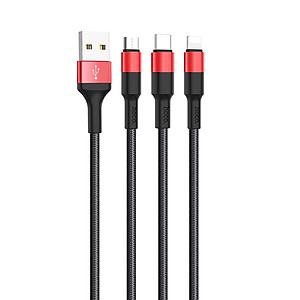 Cáp Sạc Hoco X26 3 đầu IPhone - MicroUsb - Type C Dây Dù Chông Đứt Dài 1M + Tặng Bọc Bảo Vệ Đầu Cáp - Chính Hãng 