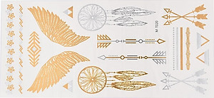 Combo 8 tờ hình xăm dán nhũ ánh kim nghệ thuật 3D họa tiết henna 21*15cm