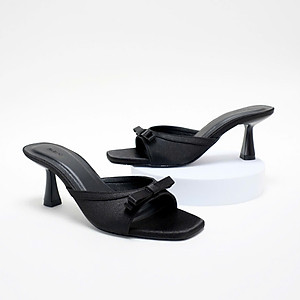 Dép cao gót nữ PABNO gót nhọn quai nơ dôi 7cm PN22015