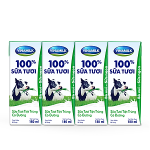 COMBO 6 LỐC SỮA TƯƠI TIỆT TRÙNG VINAMILK 100% CÓ ĐƯỜNG - LỐC 4 HỘP X 180ML