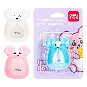 Gọt chì mini Deli - Hình chú chuột - Trắng/Xanh dương/Hồng - 1 chiếc - 569