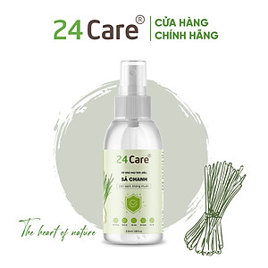 Xịt Phòng Tinh Dầu Sả Chanh Hữu Cơ Organic 24Care 50ML/100ML - Kháng khuẩn - Khử mùi hôi - Đuổi muỗi, kiến ba khoan,Vắt - Côn trùng - Hương thơm thư giãn.