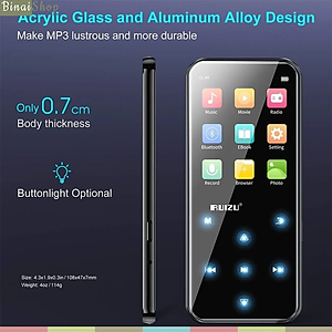 Ruizu D19 - Máy Nghe Nhạc Lossless Siêu Mỏng, Bluetooth 5.0, FM Radio, Thời Lượng Pin 50 Giờ, Bộ Nhớ Trong 16GB - Hàng Chính Hãng