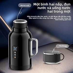 Bình Đun Nước Xe Hơi Giữ Nhiệt Dung Tích Lớn 1500ML 200W SUS304 Chế Độ Nguồn Kép 12V-24V Kèm Bộ Adapter 220V Dùng Trong Gia Đình Và Cho Xe Tải Xe Khách Đường Dài