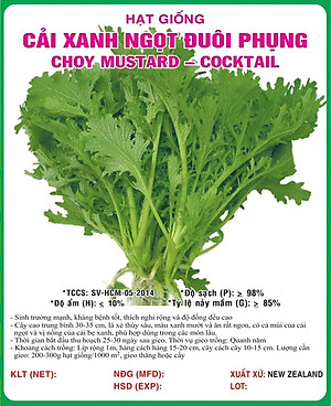 Hạt giống Cải ngọt đuôi phụng VTS161