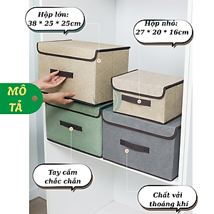 Bộ 2 Hộp vải đựng đồ có nắp tiện lợi- Thùng vải gấp gọn lưu trữ đa năng- Hộp vải đựng quần áo- Thùng chứa đồ gia đình bằng vải canvas- Hộp đựng đồ nội thất gọn gang- Hộp đựng đồ chơi/trang phục có tay cầm