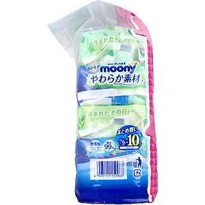 Combo 10 Gói Khăn ướt, khăn giấy ướt Moony Không Mùi 99% Nước Tinh Khiết Nội Địa Nhật (76 tờ/gói)