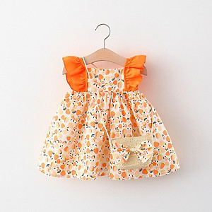 Set đầm xòe bé gái kèm túi đeo chéo xinh xắn, đầm đi biển mùa hè cho bé từ 9-18kg - váy cho bé dễ thương (SD-3759G)